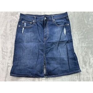 Gap 1969 Womens 31 Midi Distressed Blue Denim Skirt Cowgirl Split Western Rodeo